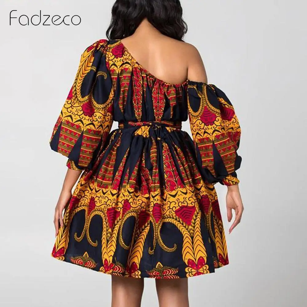 Fadzeco новые модные африканские платья для женщин наклонные плечи два носить Дашики Африканский стиль печати богатый Базен Топ Dashiki