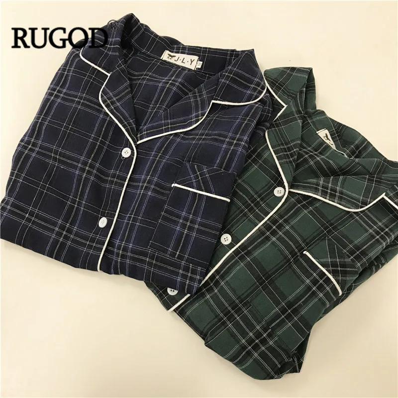 RUGOD Новая Винтажная клетчатая пижама, женская модная рубашка с коротким рукавом+ шорты, комплект из двух предметов, одежда для сна, Повседневная пижама