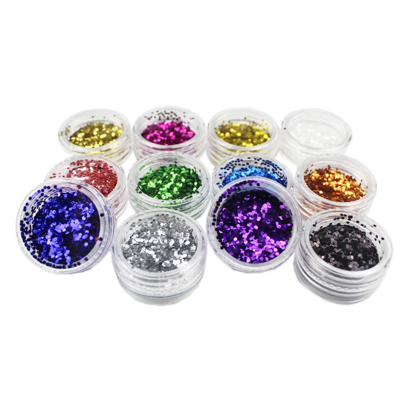 

12 Box/Set 1mm Mixed Color Hexagon Shaped Chunky Glitter Sticker Nails Art 3D Manicure Sequins Decal Tools Decorations Paillette