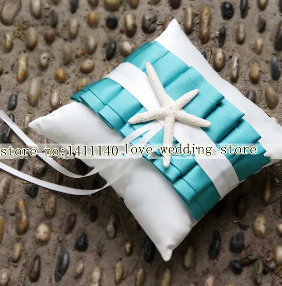 Blue and White Starfish Satin Wedding Ring Pillow for Beach Themed decorations 8.2&quot X | Дом и сад