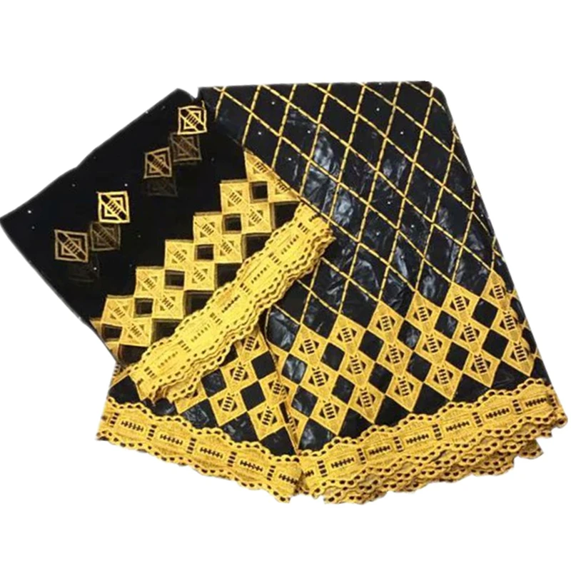 Черный Базен Riche кружевная ткань с ярко зеленой вышивкой белый и 2 ярдов блузка в