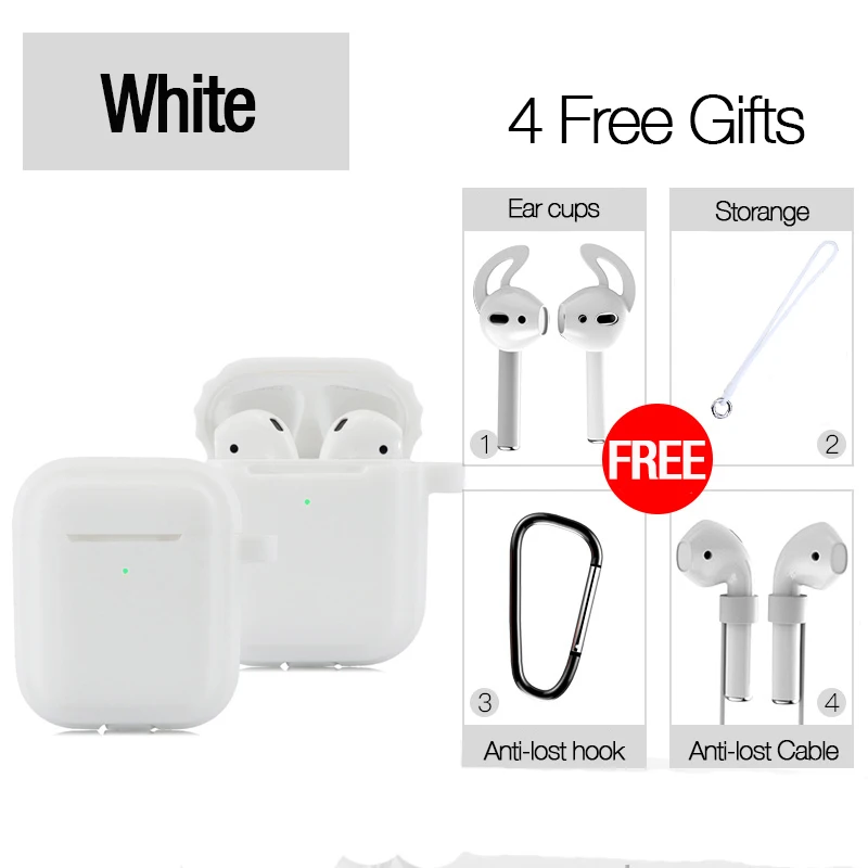 White LYMOC Чехлы для наушников для Airpods 2 беспроводные Bluetooth наушники для Airpods 2 светящийся светильник защитная пленка Водонепроницаемая Противоударная - Цвет: White