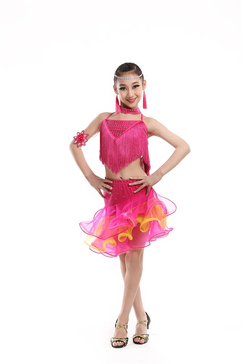 Цветное детское платье для латиноамериканских танцев детская одежда бальных