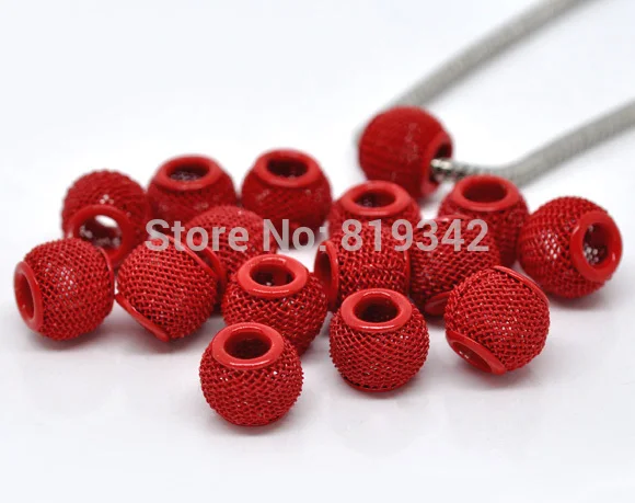 

Free Shipping 100pcs Red Mesh Spacer Beads Fit European Charm Bracelet 12x10mm