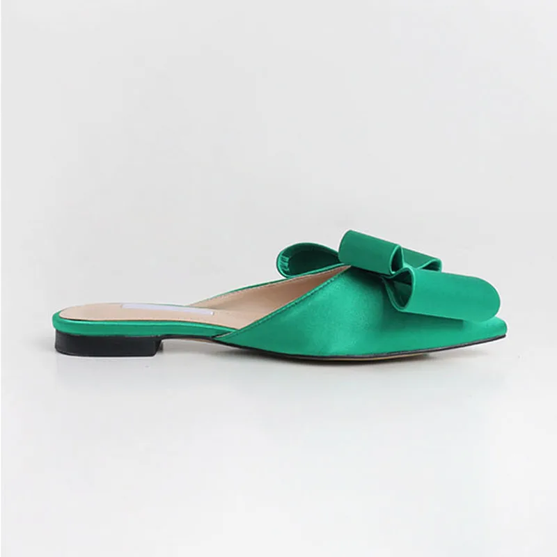 Pantuflas Femme; размеры 41; шлепанцы женские сандалии на плоской подошве с закрытым носком корейские шлепанцы с острым носком качественные Шлепанцы из натурального шелка женская пляжная обувь; Новинка - Цвет: Зеленый