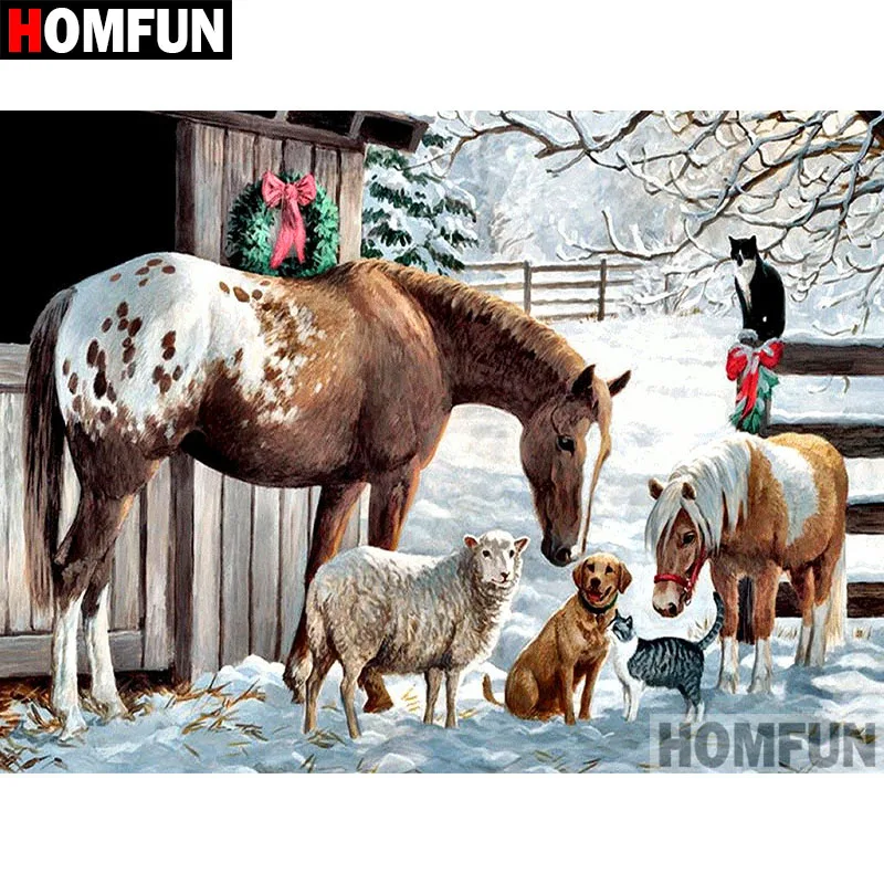 Алмазная 5D картина HOMFUN сделай сам полноразмерная/круглая вышивка Семья лошадей