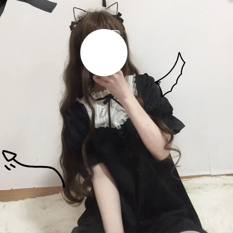 short sleeve Платье в стиле Лолиты; милое платье в стиле милой принцессы для девочек; винтажная юбка с оборками и пышными рукавами; цвет красный, черный, розовый; Женская юбка с круглым воротником - Цвет: short sleeve