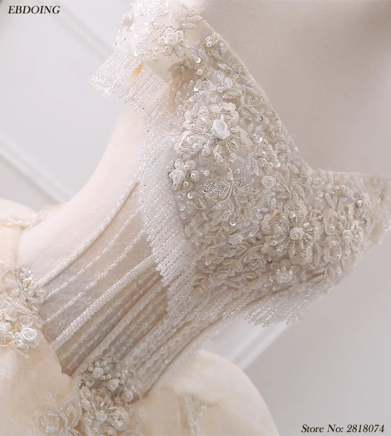 Veatidos De Novia Real Photos A-line Wedding Dress Short Sleeves Boat Neck Lace Up Plus Sizes Chapel Train With Lace Beaded