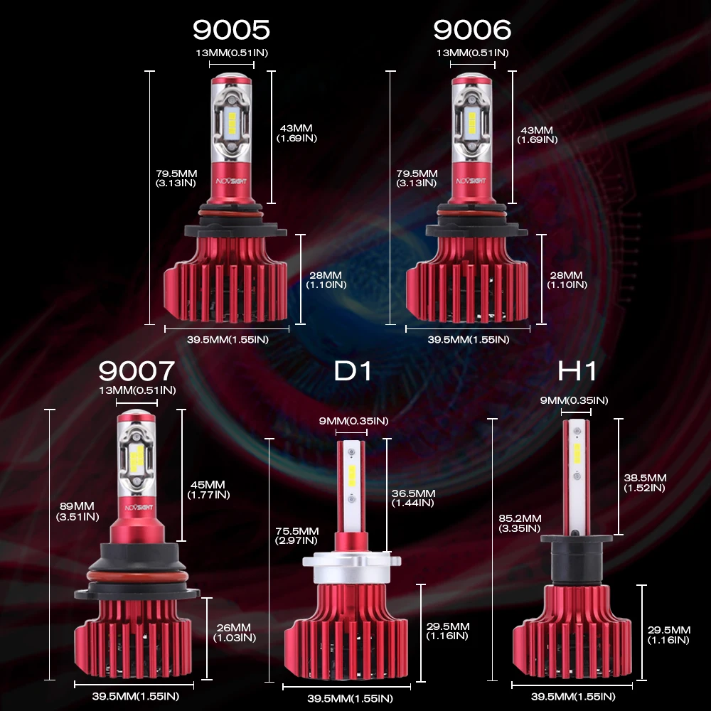 NOVSIGHT головной свет Led H4 H7 H11/H8/H9 H13 H15 Автомобильный светодиодный головной светильник s Hi/lo луч 9005 9006 H1 H3 D1 60 Вт 10000лм противотуманный Светильник лампы