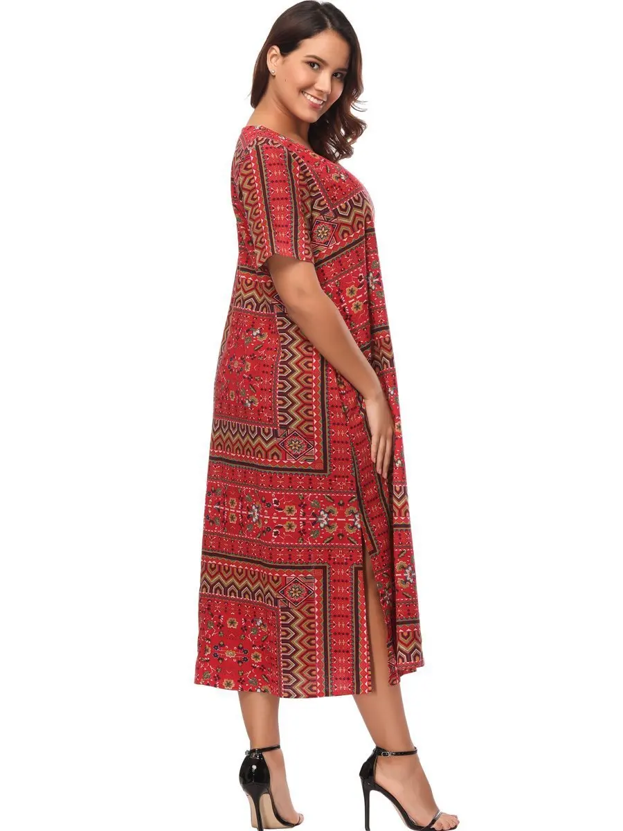 Женское свободное платье-Макси Boho Пляжное Платье с принтом Повседневное платье