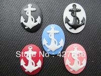8pcs 30mmx40mm 5 colors oval flatback resin caved anchor cameo charm findingcabochon for base setting traydiy accessory