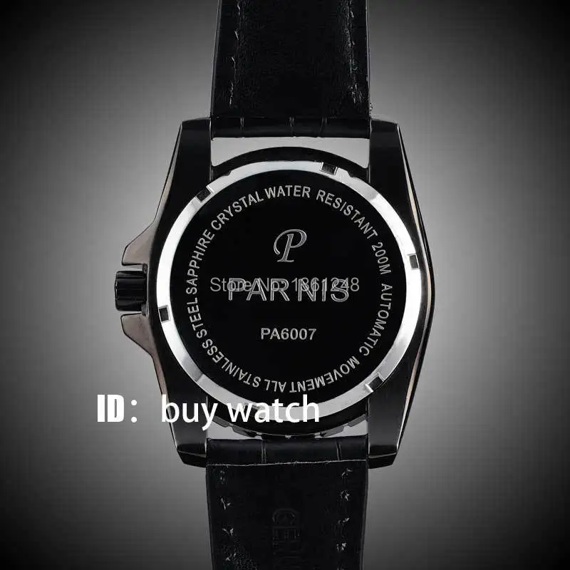 Мужские часы Parnis черные с циферблатом и керамическим стеклом водонепроницаемые