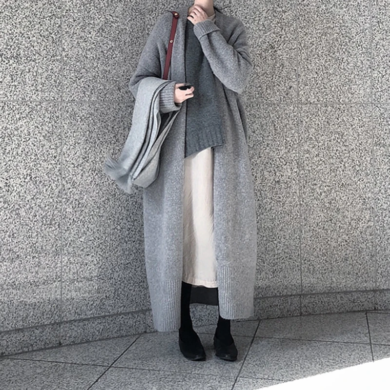 Женский длинный кардиган с V образным вырезом зимний теплый длинным рукавом 225 435|