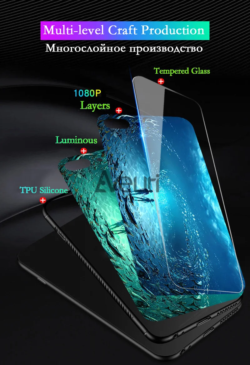 Роскошный светящийся стеклянный чехол для телефона huawei Nova 3 3i Y9 P Smart Plus, ударопрочный стеклянный чехол-накладка для huawei Honor 8C