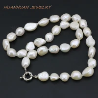 12 14mm white natural freshwater pearl bead necklaces freeform beads strand beaded rope necklaces women diy jewelry 18inch b3389