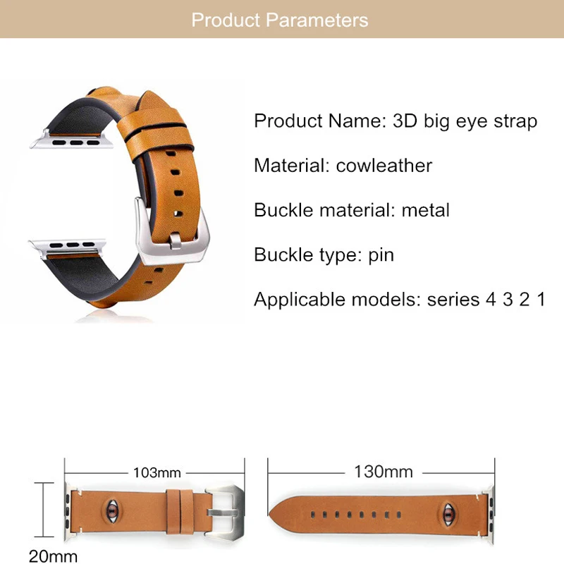 3D ремешок на глаза для Apple Watch Band 38 мм 42 мм ремень из коровьей кожи браслет для Apple Watch Band 44 мм 40 мм серии 4 3 2 1 полосы