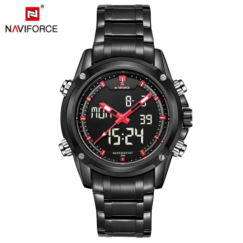 NAVIFORCE часы Мужские лучший бренд класса люкс цифровые аналоговые спортивные наручные часы военные из нержавеющей стали мужские часы Relogio Masculino 9093 - Цвет: NA905002