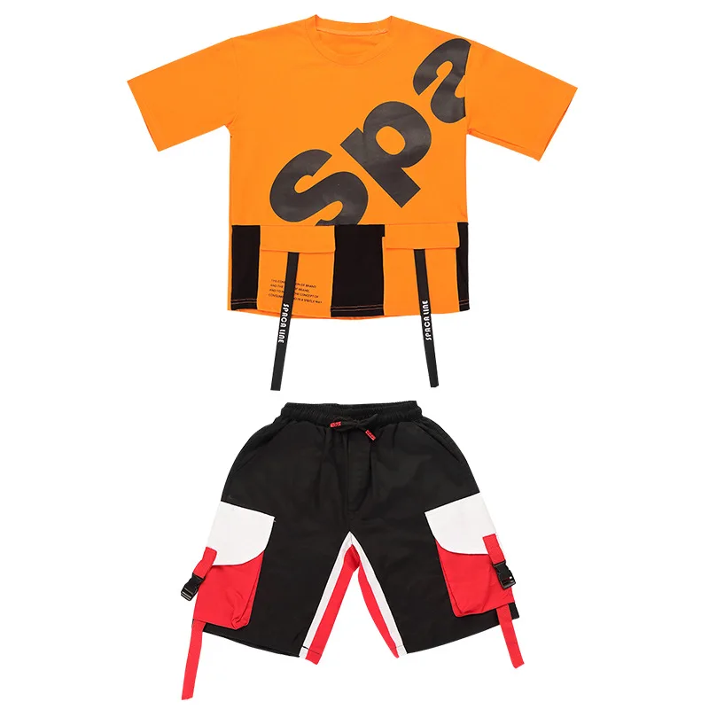 Свободная летняя футболка с короткими рукавами Комплект со штанами Детская