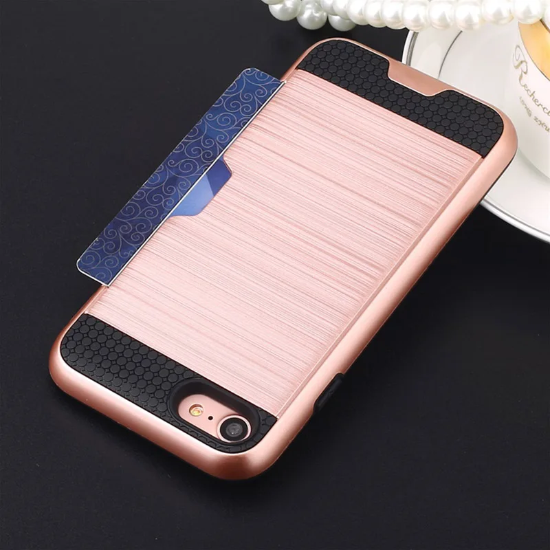 For iphone7/8 Armor Brushed Silicone Rubber Hard Plastic Case PLUS Double Layer PC+TPU with brush holder slot for card |
