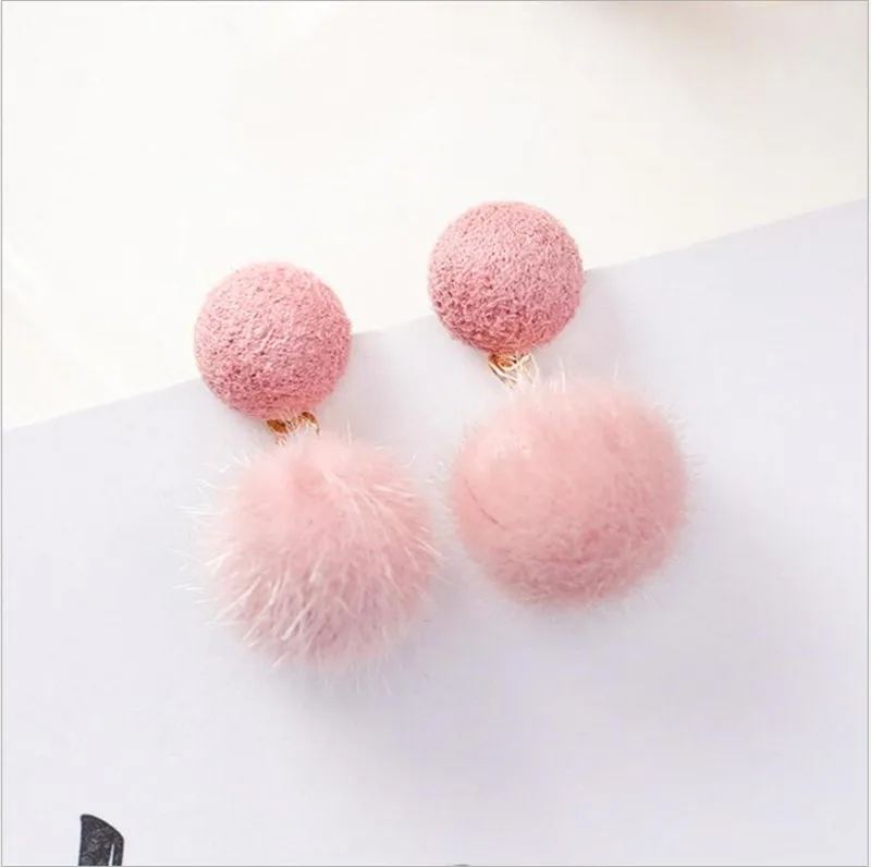 Korean cute fresh girl hearts buttons hair balls earrings geometric B | Украшения и аксессуары