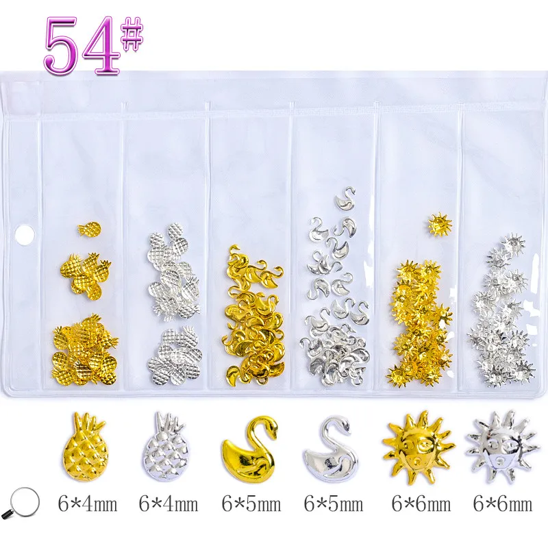 style 54 Смешанные стили золотые, серебряные, полые металлические 3d оболочки украшения для дизайна ногтей сплав амулеты для аксессуары для ногтей принадлежности Инструменты шпильки - Цвет: style 54