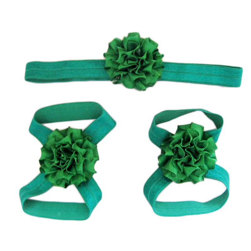 Green ROMIRUS/Детские однотонные сандалии с цветочным рисунком; обувь для новорожденных девочек; обувь для малышей; аксессуары для ног; комплект с повязкой на голову - Цвет: Green