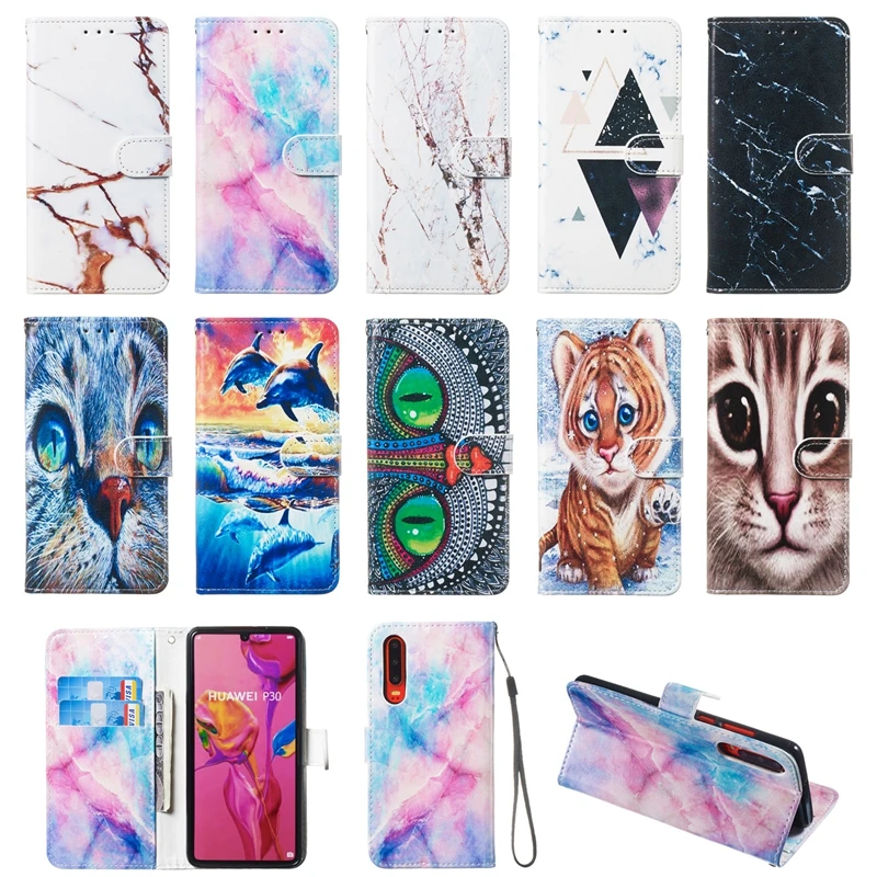 3D мраморный камень кожаный чехол бумажник для Iphone XS MAX XR X 8 7 6 5 Samsung S10 5G S10e кошка