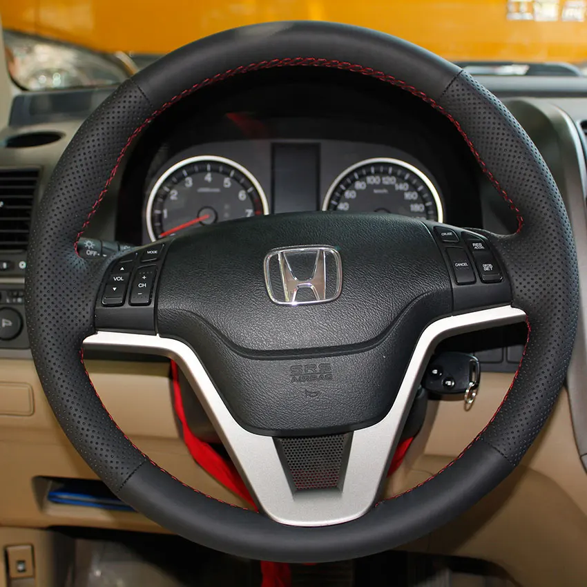 PONSNY автомобильный Редуктор/руль из натуральной кожи чехол для HONDA CRV 2007-2011 авто ручная работа черный чехол - Название цвета: Wheel cover Red
