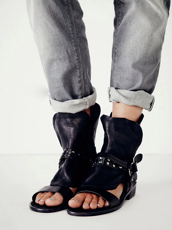

2018 Summer Women Gladiator Vintage Sandals Buckle Rivets Strap Flat Heel Shoes Leather Woman Sandalias Mujer