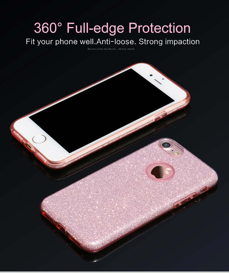 Kerzzil Luxury 3 in 1 Bling Glitter Card+PC Hard Case For iPhone 6 6S 5 Clear Colorful Candy Color Cover iPhoneX 7 Plus |