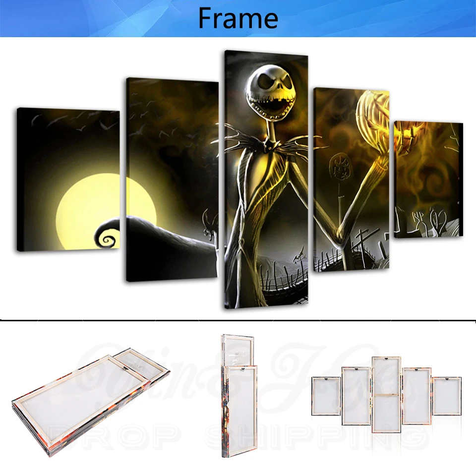 Home Decor Wall Canvas Painting 5 Pieces Nightmare Before Christmas Poster HD Prints For Kids Room Modular Picture Frame Artwork | Дом и сад