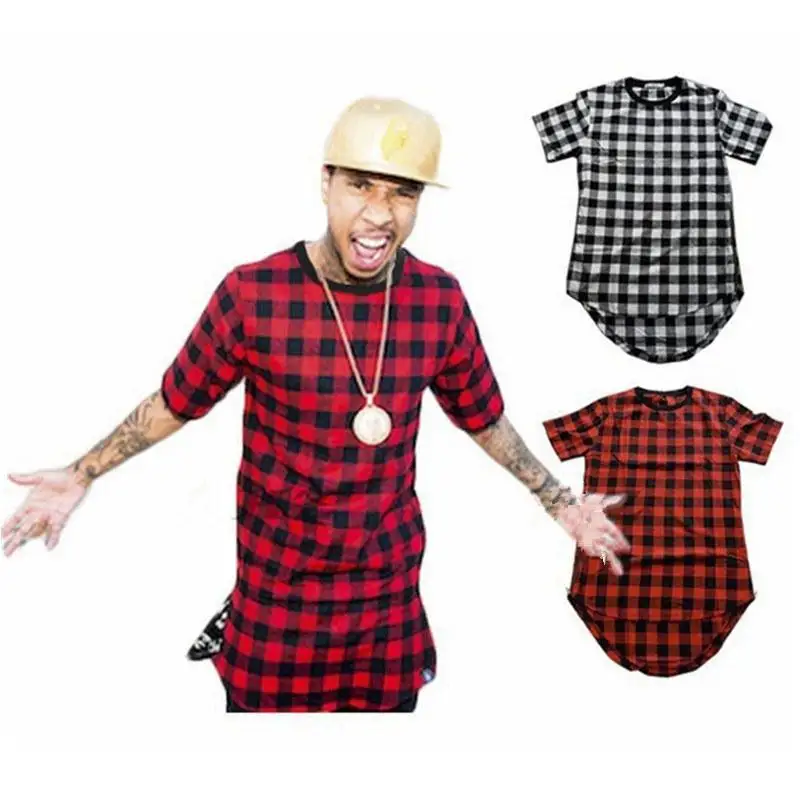Мужская клетчатая футболка в стиле хип хоп на молнии Swag|brand tshirt|tshirt brandshirt hip hop |