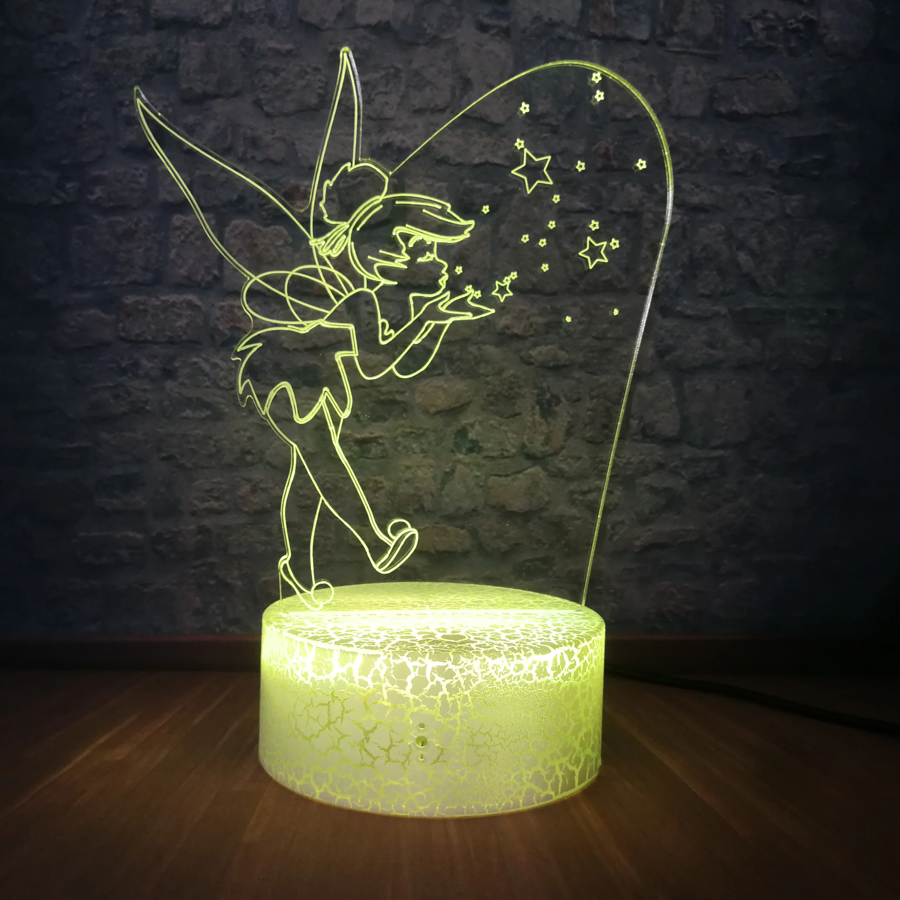 Аниме Тинкер Белл Феи 3D иллюзия Led 7 цветов меняющий ночной Светильник декор для