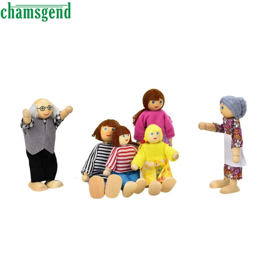 6 мультяшных кукол деревянные куклы дом семейные дети игра подарок игрушка Dec08|dolls