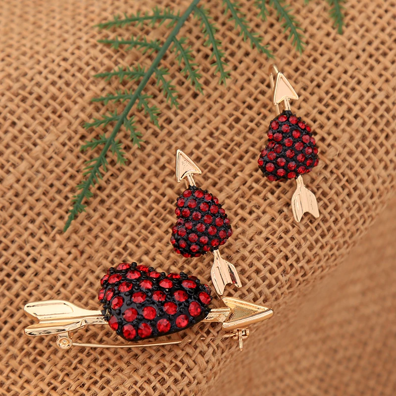 Asymmetric Arrow Red Crystal Heart Earrings Sweet Girl Fashion Short Pending Hanging Gift Jewelry | Украшения и аксессуары