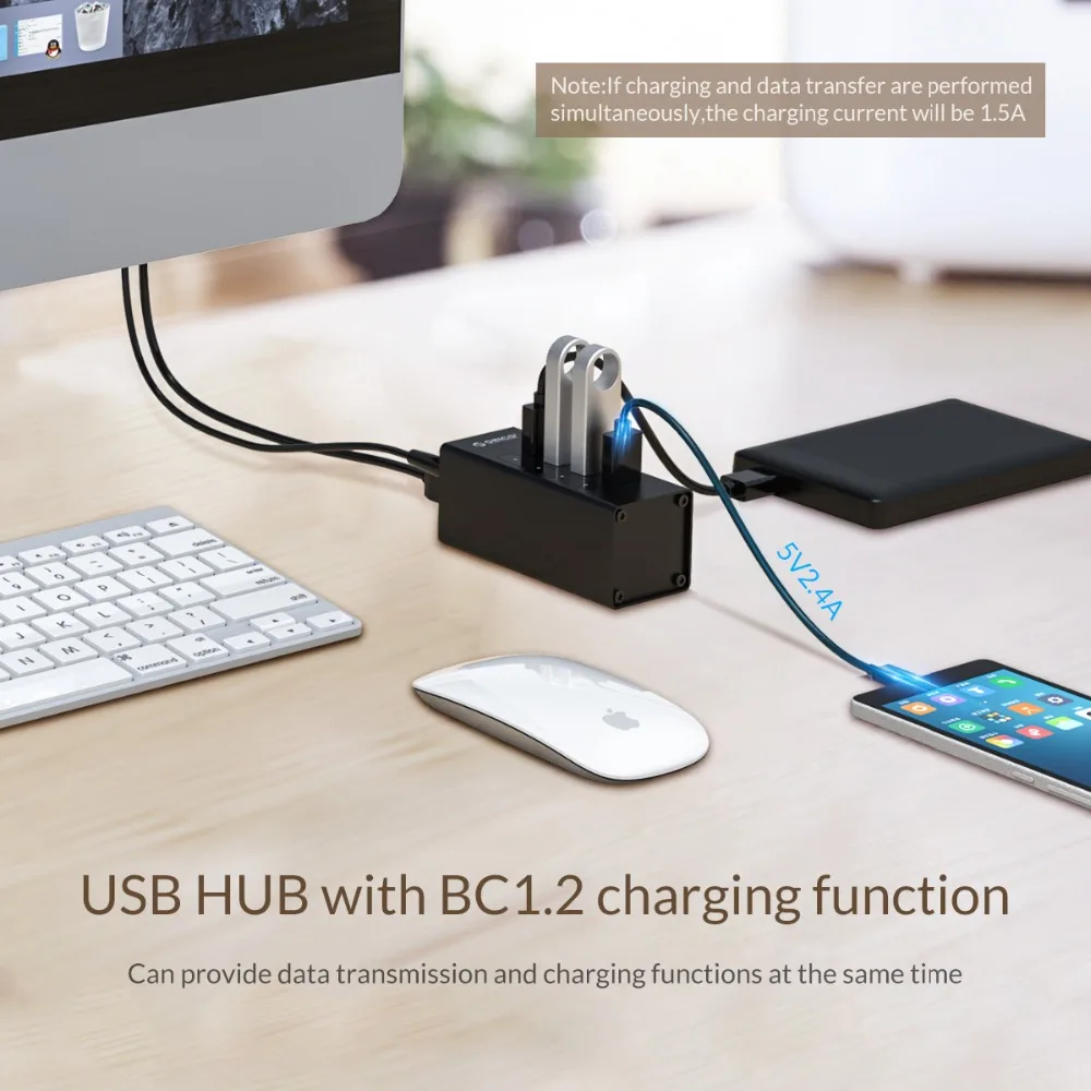 Алюминиевый usb хаб ORICO 4 порта 5 Гбит/с концентратор USB 3 0 с 12 В порт питания BC1.2