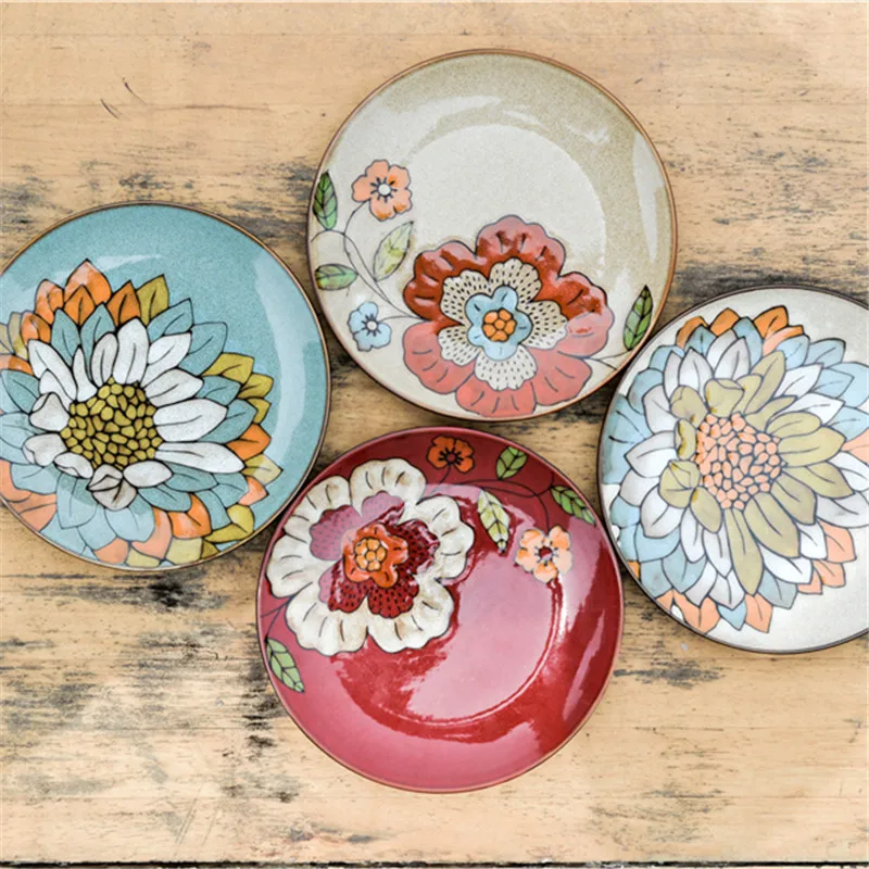 

JingDeZhen Western food 8 inch ceramic plate hand-painted flower fruit ceramic dishes plates