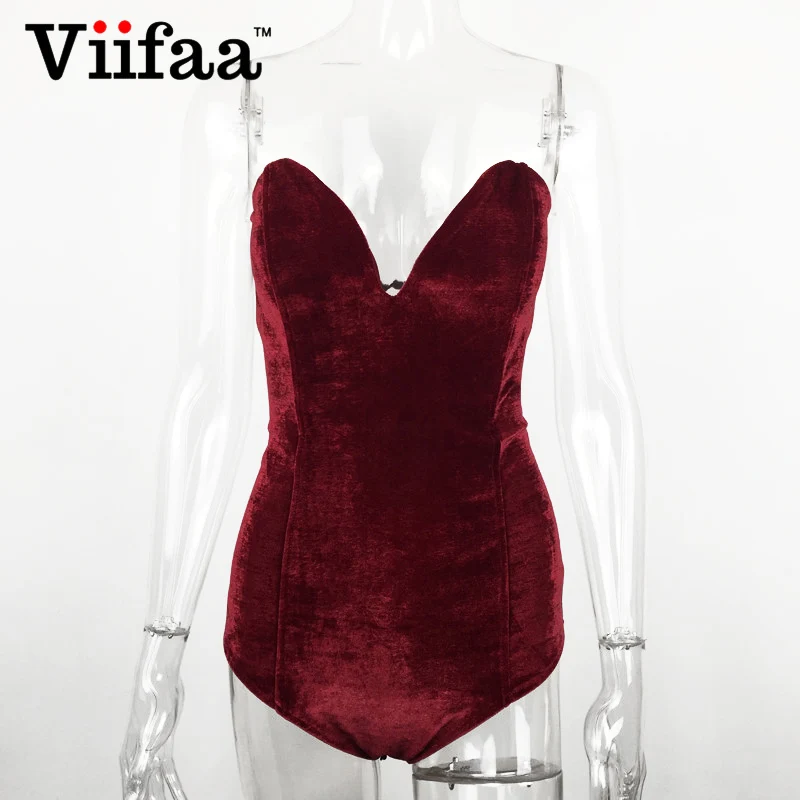 Бургундия Viifaa, зеленое сексуальное бархатное боди с открытой спиной для женщин, на шнуровке, Элегантная ночная Клубная одежда, с открытыми плечами, вечерние, с v-образным вырезом, уличная одежда, боди - Цвет: Бургундия