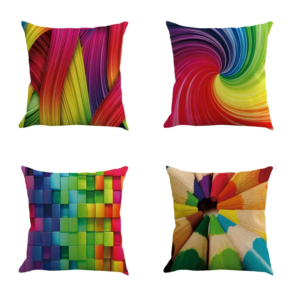 

45*45cm Rainbow Linen Cushion Cover Colorful Geometric Print Pillow Case Square Sofa Waist Throw Pillow Cover Bedroom Decoration