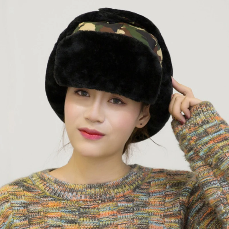 

HT2103 Bomber Hat Thick Men Women Winter Hat Camo Mask Neck Warm Russian Hat Windproof Earflap Snow Ski Cap Fur Hat Russian Cap