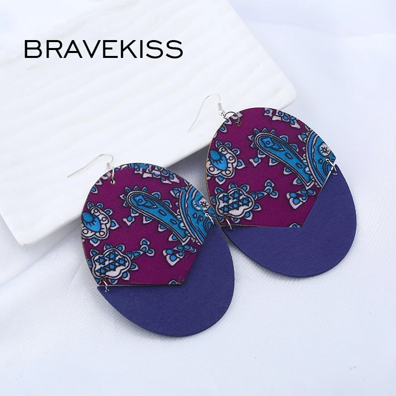 Bravekiss Винтаж Овальный Серьги модная длинная куртка с секциями из дерева Длинные