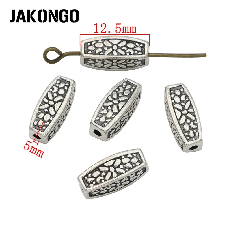 20pcs Antique Silver Plated Fusiform Spacer Beads Flower Loose for Making Bracelet Jewelry Accessories DIY Handmade 12x5mm | Украшения и