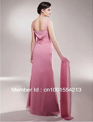 ELEGANT Long Evening Dresses For Cheap Pink Trumpet/Mermaid V-neck Chiffon Mother of the Bride Dress With A Wrap 00049607 | Свадьбы и
