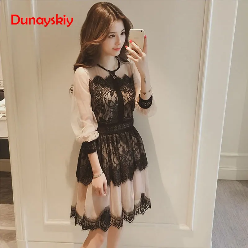 S XL весенне осеннее платье женское с длинным рукавом эластичной резинкой на талии