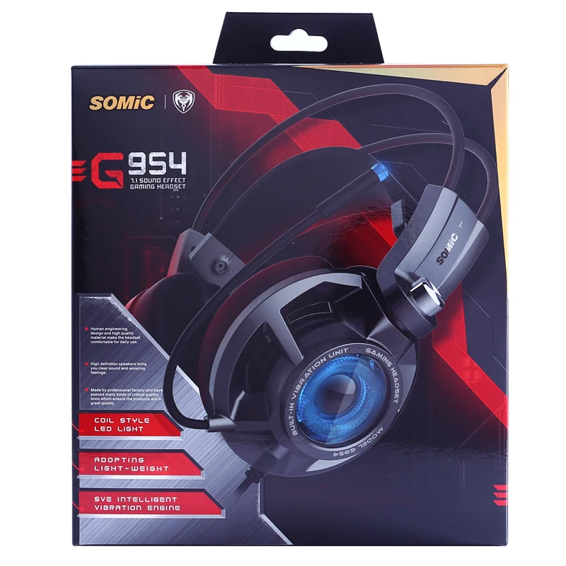 

Somic G954 USB 7.1 Gaming Headset Headphones with Microphone Noise Cancelling Stereo Bass Vibration LED Light for PC PS4 Gamer