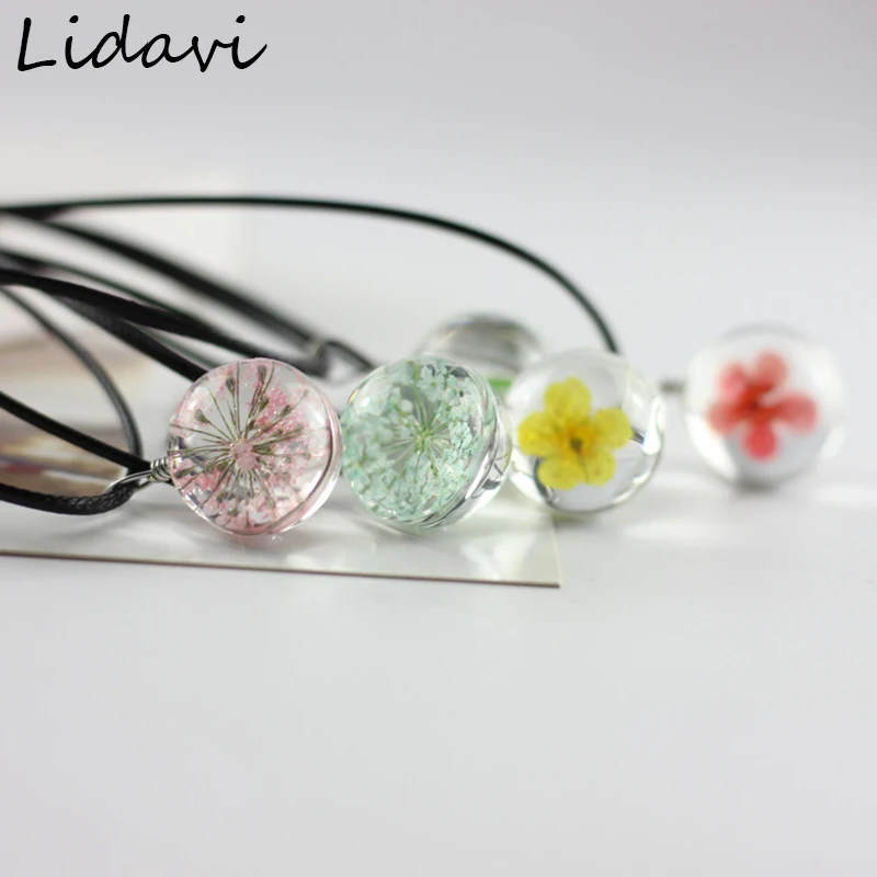 Lidavi ручной работы ожерелье с сушеным цветком Гипсофила купол времени стеклянная