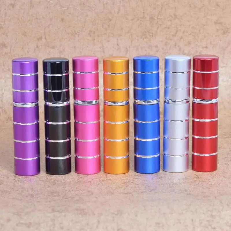 

Travel Refillable 5ml Pump Stitching Glass Perfume Bottle Atomizer Anodized Aluminum Empty Glass Spray Vials LX7501