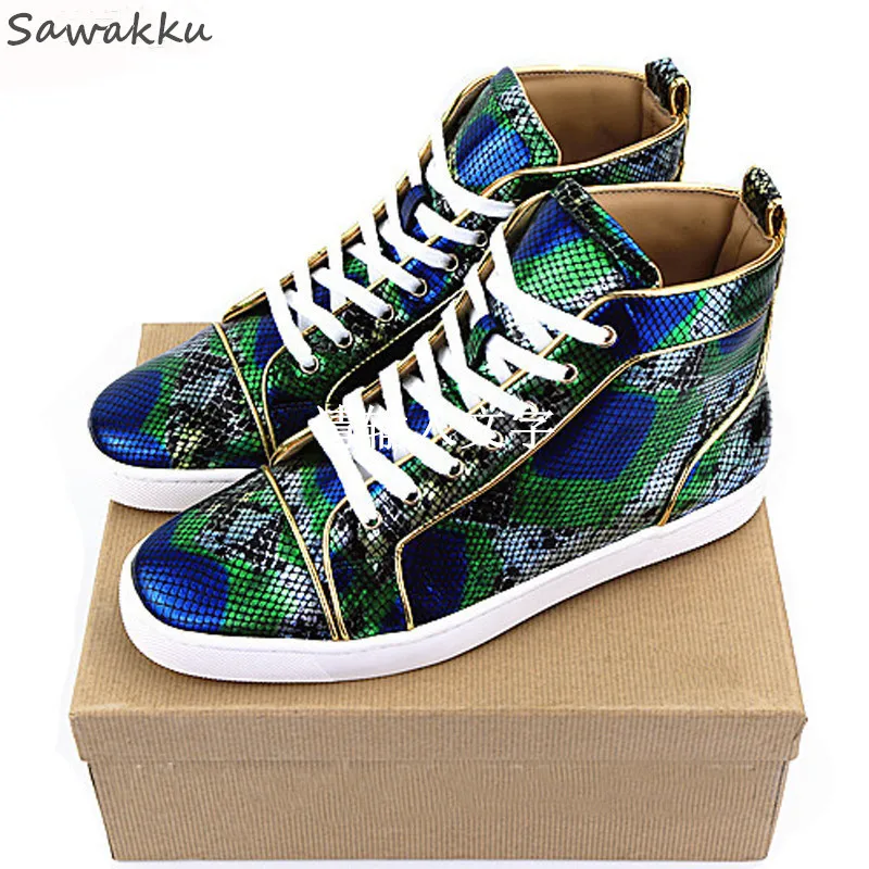 Chaussure Homme/модные мужские кроссовки высокое качество зеленая змеиная кожа
