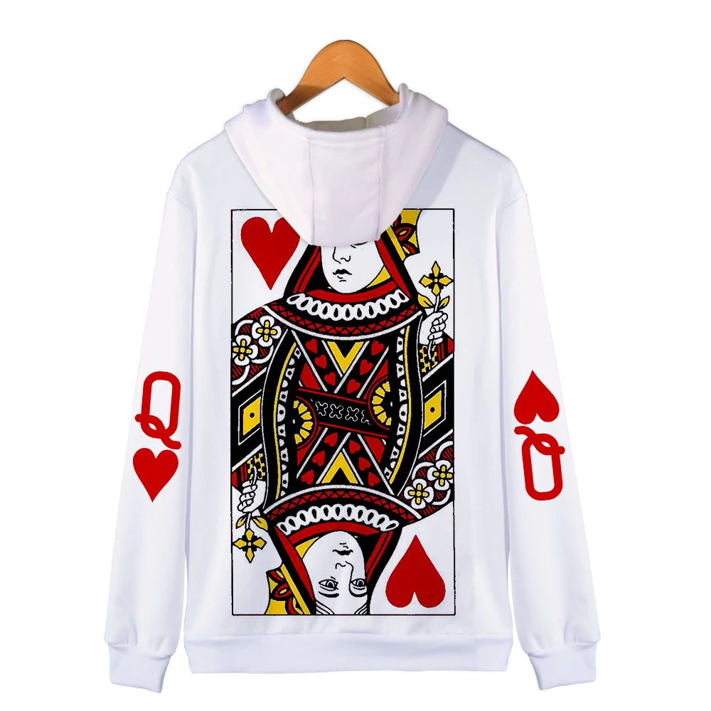 

Hot Men/Women Casual games Poker 3D Zip Hoodies High Quality Sweatshirt Streetwear Poker Q White Boy's Coats Hoodie
