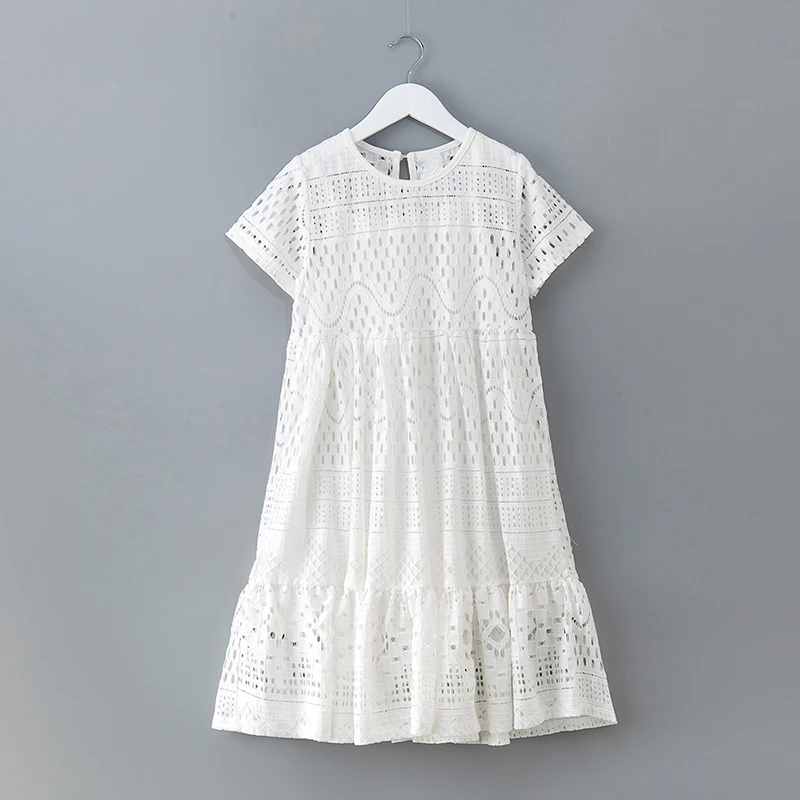 2022 New Hollow Out Lace Teen Girls Dresses Kids Children's Dress Summer Cotton White Baby Princess Party Teenager Clothing | Детская